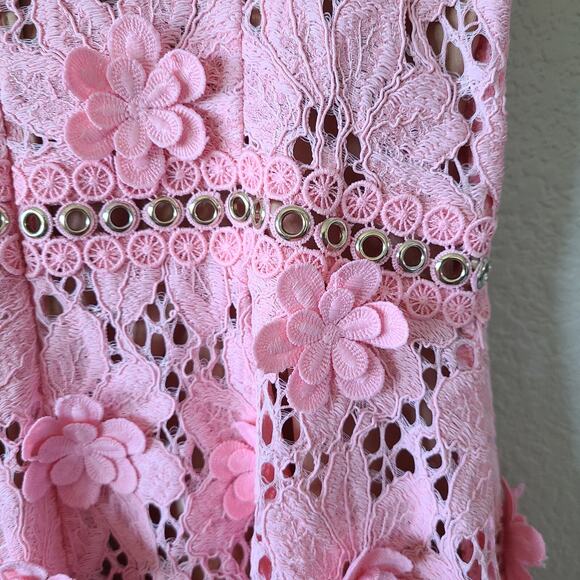 Fairy Coquette Lace Dress Size 2 Pink Michael Kors 3D Floral Appliquéd HOCO - Picture 4 of 12